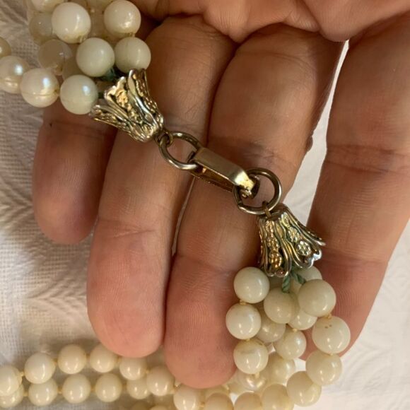 Vintage 1950s Multi Strand Bead Off White Choker Japan Great 4 Up Cycle  (J529) - Picture 4 of 14